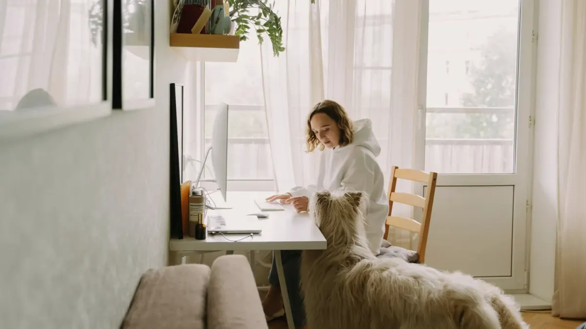 Dog eating from a bowl at home