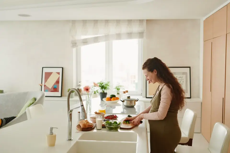 Dog owner preparing a meal